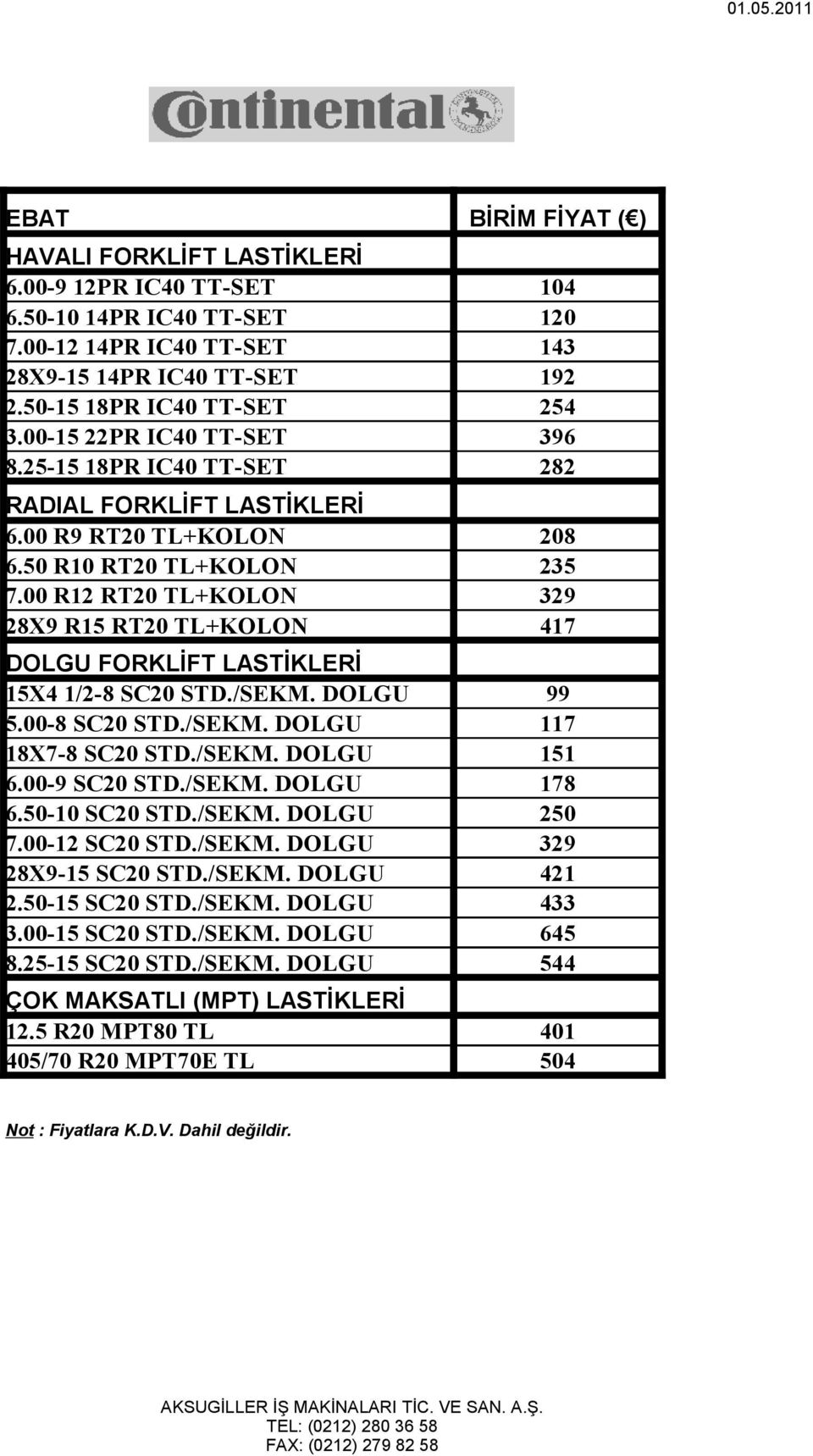 00 R12 RT20 TL+KOLON 329 28X9 R15 RT20 TL+KOLON 417 DOLGU FORKLİFT LASTİKLERİ 15X4 1/2-8 SC20 STD./SEKM. DOLGU 99 5.00-8 SC20 STD./SEKM. DOLGU 117 18X7-8 SC20 STD./SEKM. DOLGU 151 6.00-9 SC20 STD.