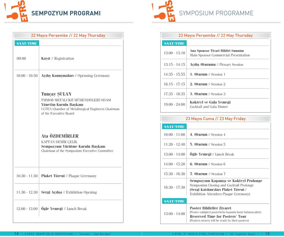 Oturum // Session 2 Tunçay ŞULAN TMMOB METALURJİ MÜHENDİSLERİ ODASI Yönetim Kurulu Başkanı UCTEA Chamber of Metallurgical Engineers Chairman of the Executive Board 17:35 18:35 3.