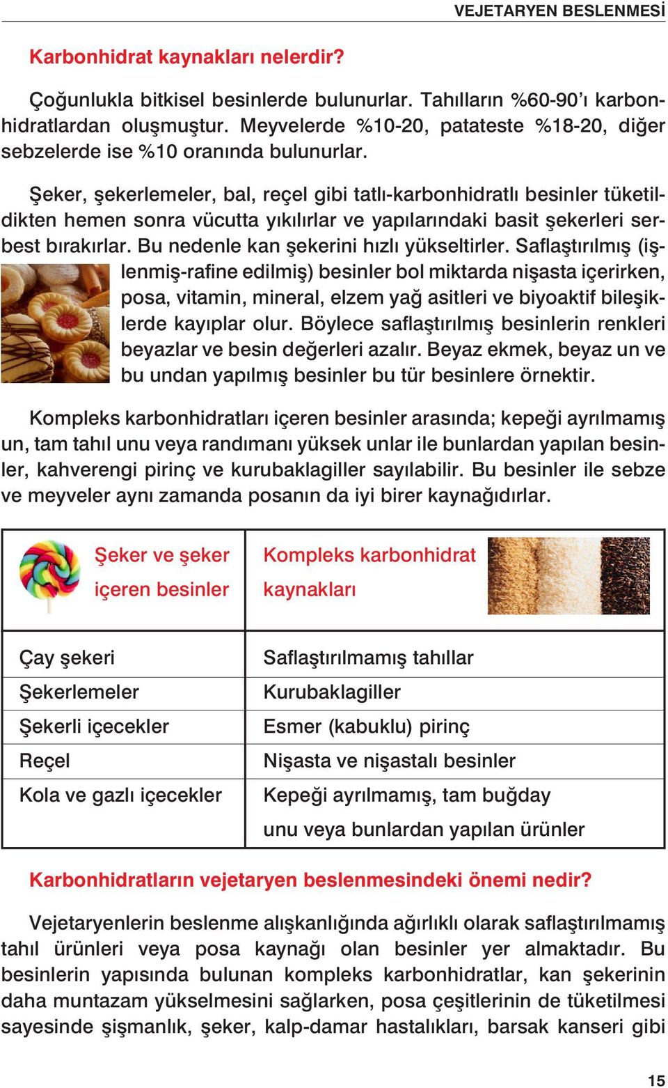 Şeker, şekerlemeler, bal, reçel gibi tatlı-karbonhidratlı besinler tüketildikten hemen sonra vücutta yıkılırlar ve yapılarındaki basit şekerleri serbest bırakırlar.