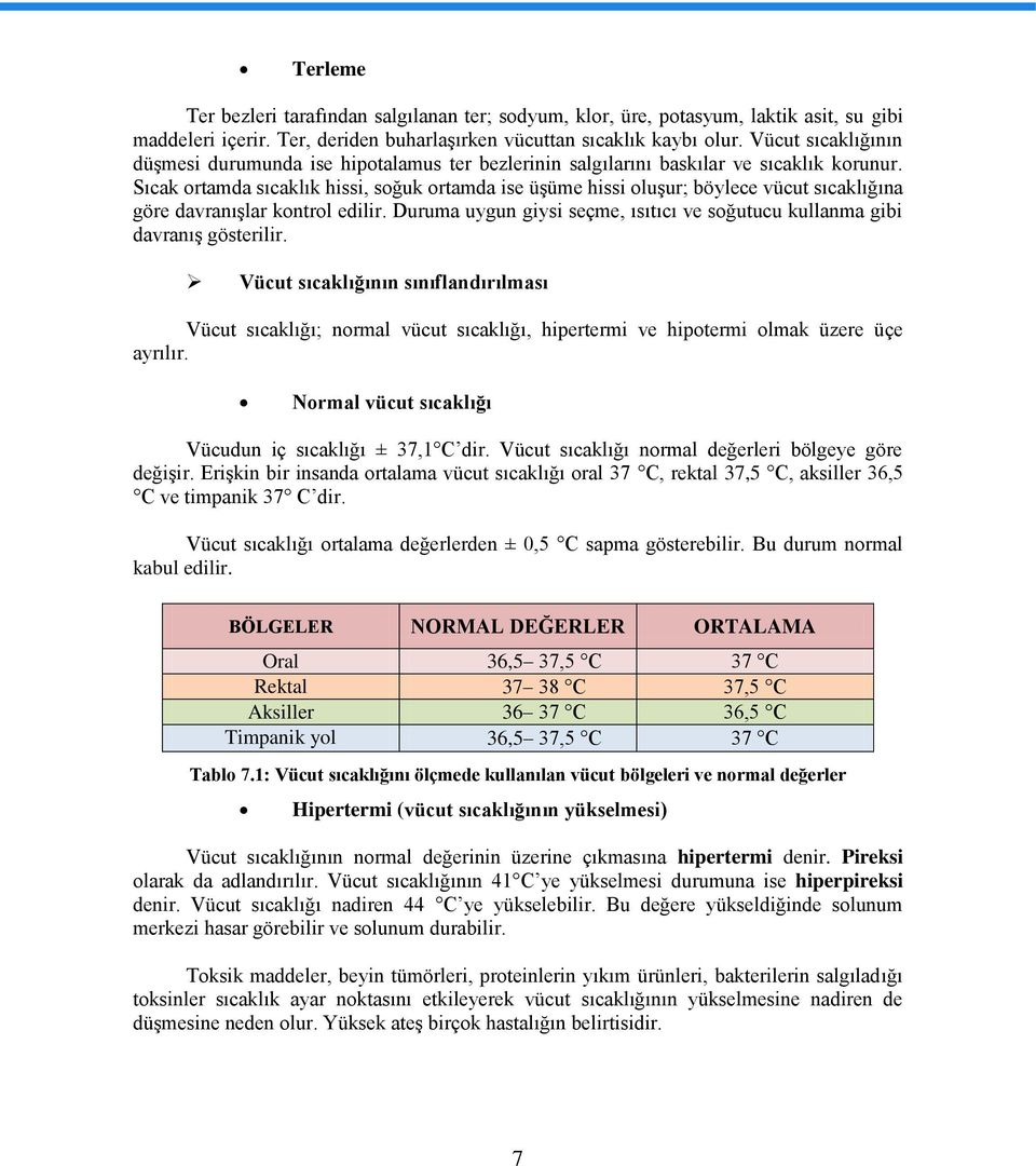 Sıcak ortamda sıcaklık hissi, soğuk ortamda ise üşüme hissi oluşur; böylece vücut sıcaklığına göre davranışlar kontrol edilir.