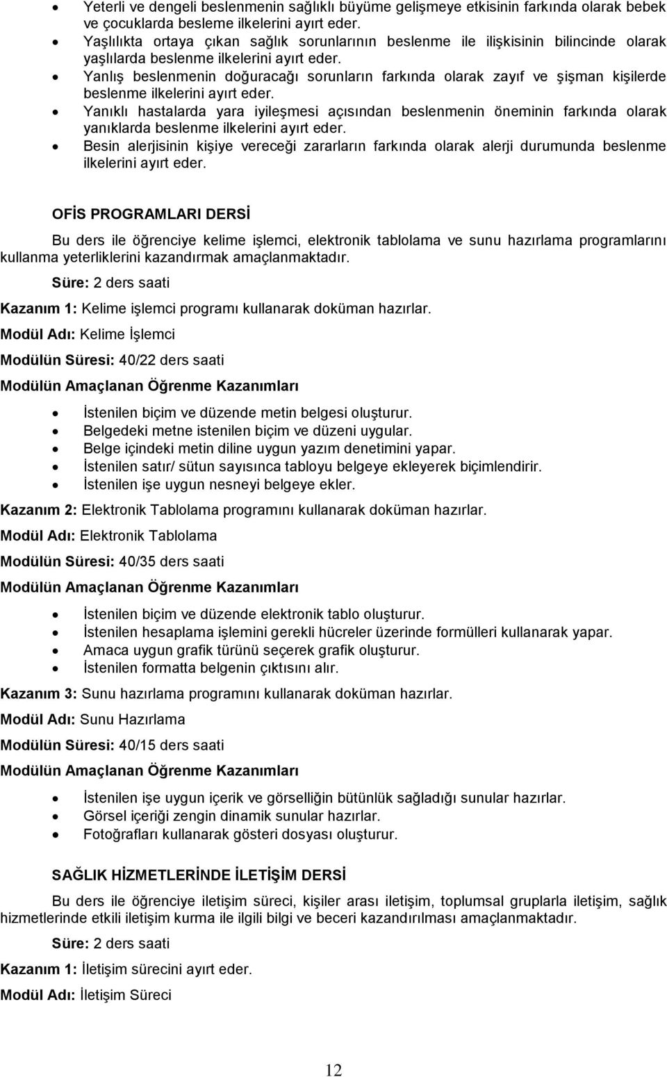 Yanlış beslenmenin doğuracağı sorunların farkında olarak zayıf ve şişman kişilerde beslenme ilkelerini ayırt eder.