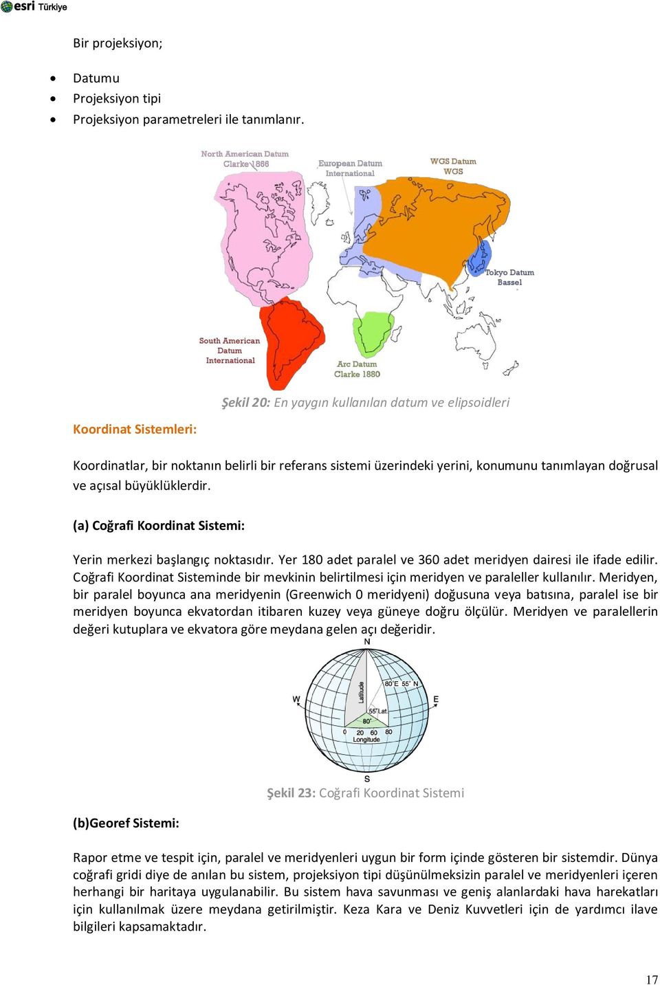 büyüklüklerdir. (a) Coğrafi Koordinat Sistemi: Yerin merkezi başlangıç noktasıdır. Yer 180 adet paralel ve 360 adet meridyen dairesi ile ifade edilir.