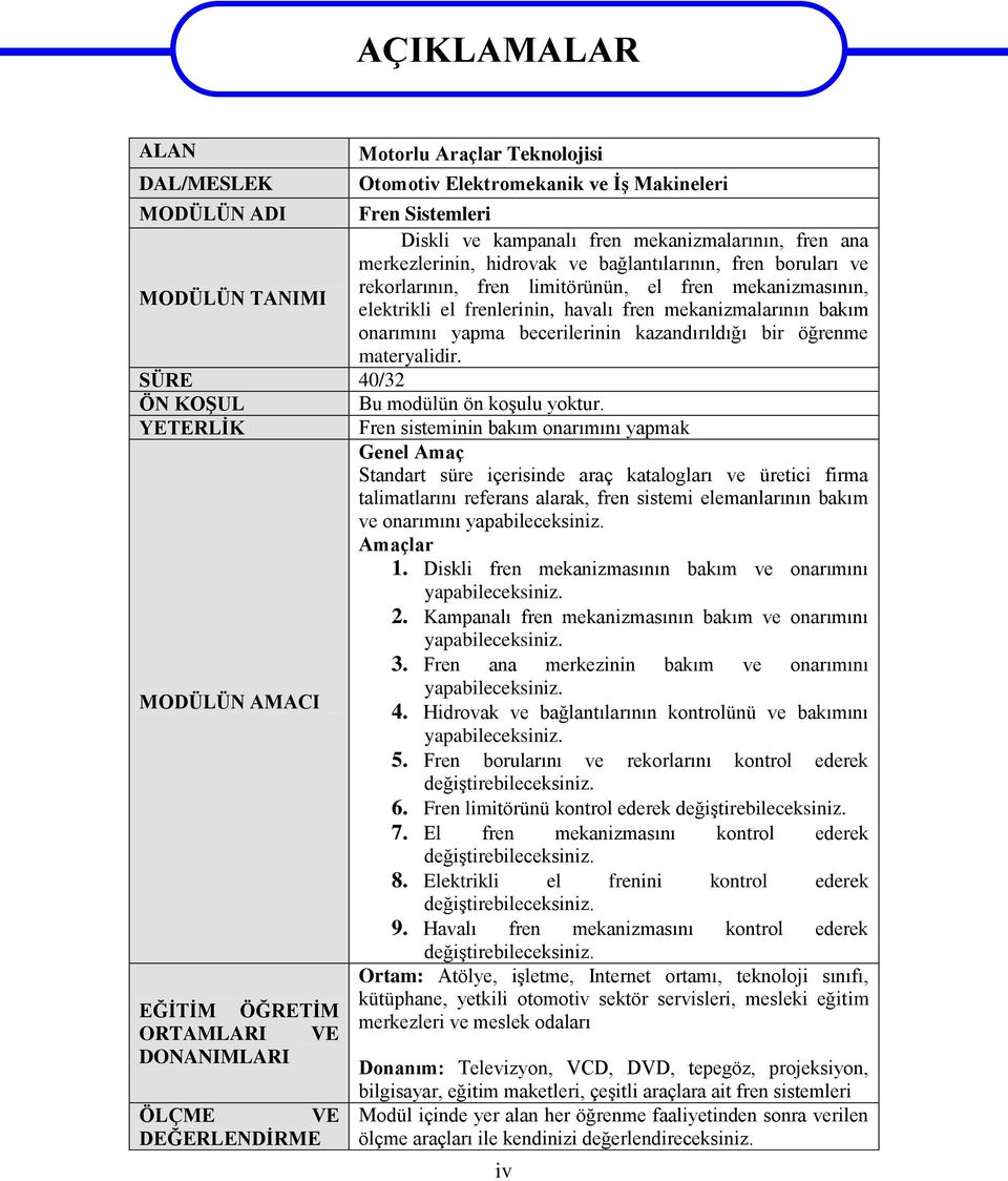 onarımını yapma becerilerinin kazandırıldığı bir öğrenme materyalidir. SÜRE 40/32 ÖN KOŞUL Bu modülün ön koşulu yoktur.