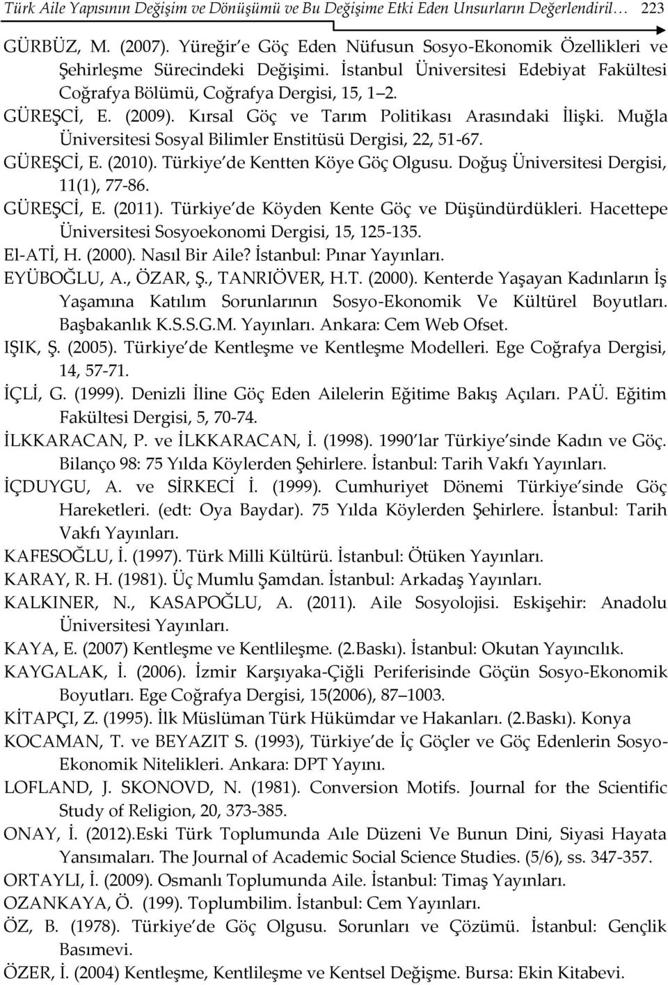 Kırsal Göç ve Tarım Politikası Arasındaki İlişki. Muğla Üniversitesi Sosyal Bilimler Enstitüsü Dergisi, 22, 51-67. GÜREŞCİ, E. (2010). Türkiye de Kentten Köye Göç Olgusu.