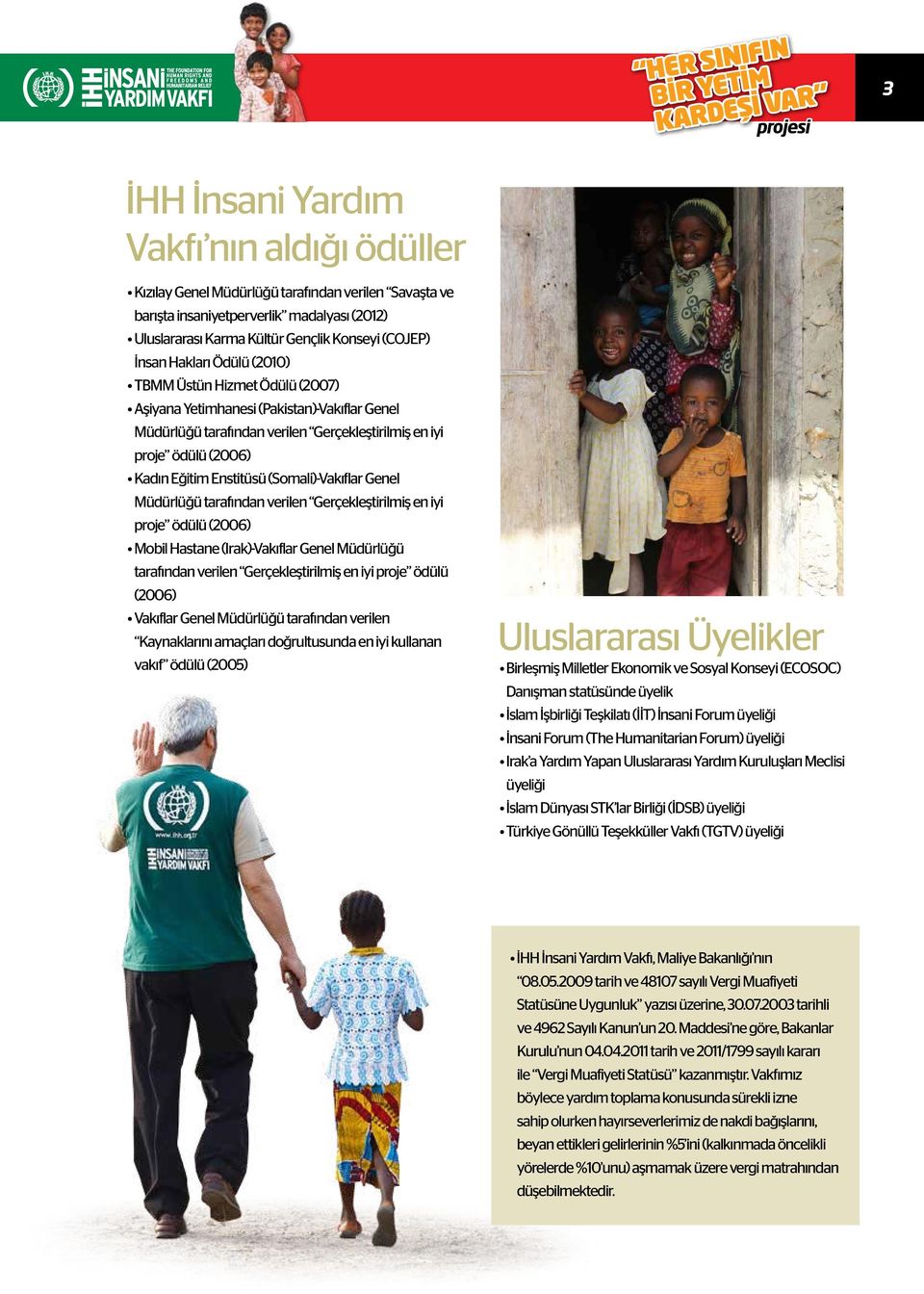 (Somali)-Vakıflar Genel Müdürlüğü tarafından verilen Gerçekleştirilmiş en iyi proje ödülü (2006) Mobil Hastane (Irak)-Vakıflar Genel Müdürlüğü tarafından verilen Gerçekleştirilmiş en iyi proje ödülü