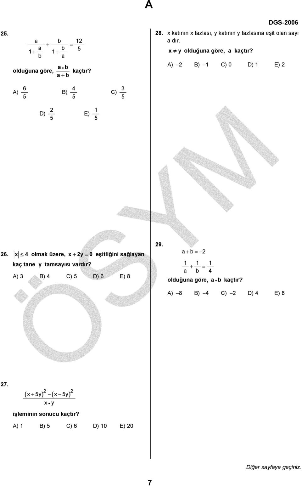 A) B) 1 C) 0 D) 1 E) A) 6 5 B) 4 5 C) 3 5 D) 5 E) 1 5 6.