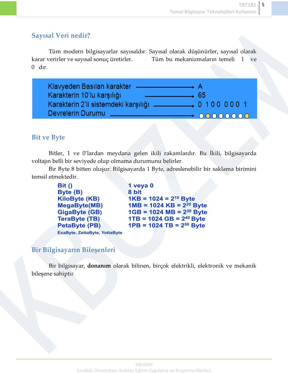 Bit ve Byte Bitler, 1 ve 0 lardan meydana gelen ikili rakamlardır.