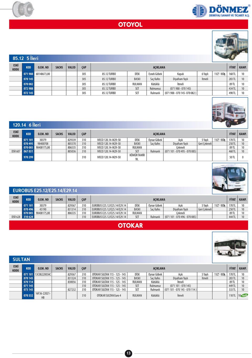 14 6 İleri 071 101 30379 829339 310 IVECO 120.14-M29-50 DİSK Oynar Göbek Açık 5 Yaylı 11/2" - 10 170 TL 10 070 495 98400708 805570 310 IVECO 120.