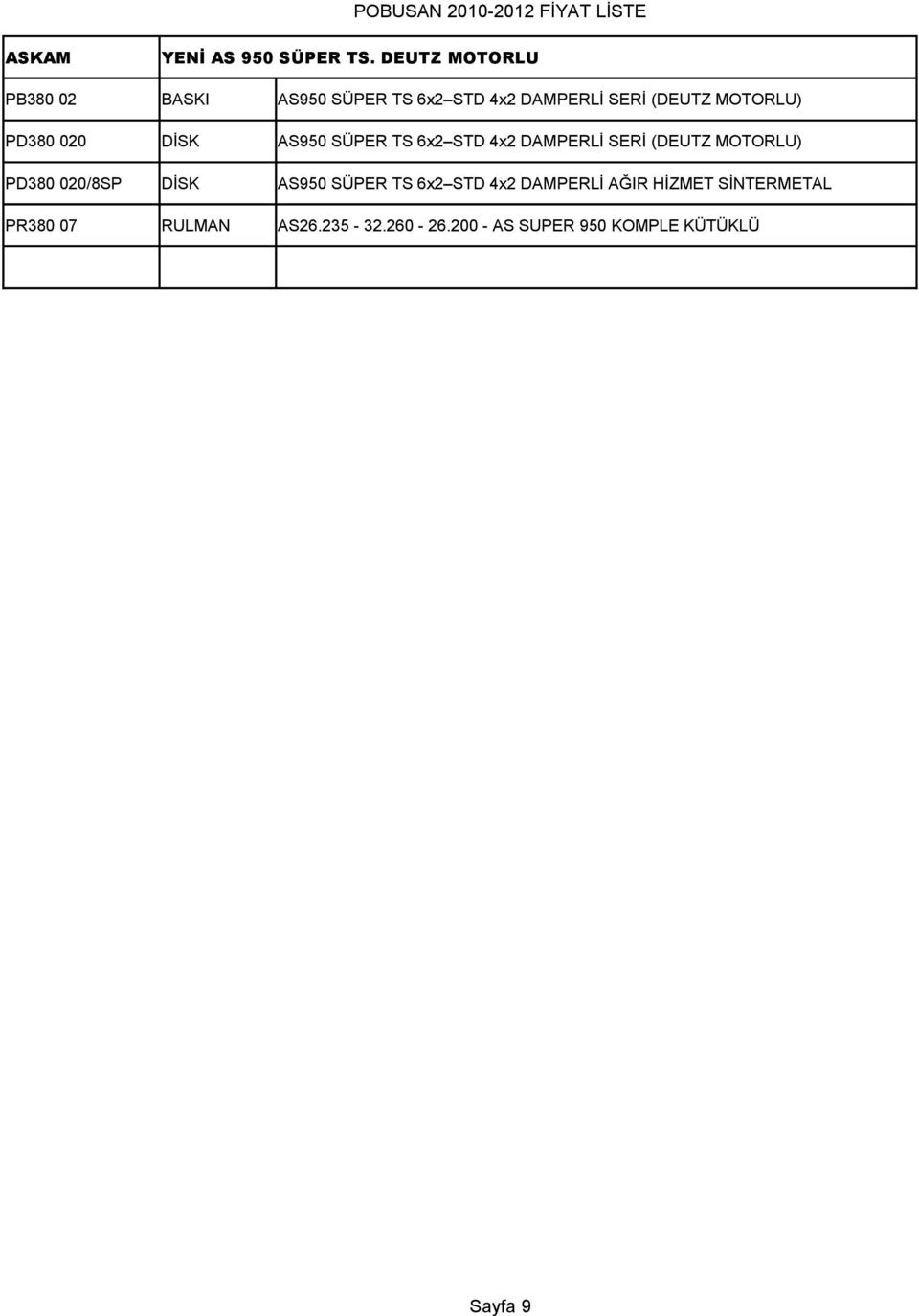 PD380 020 DİSK AS950 SÜPER TS 6x2 STD 4x2 DAMPERLİ SERİ (DEUTZ MOTORLU) PD380 020/8SP