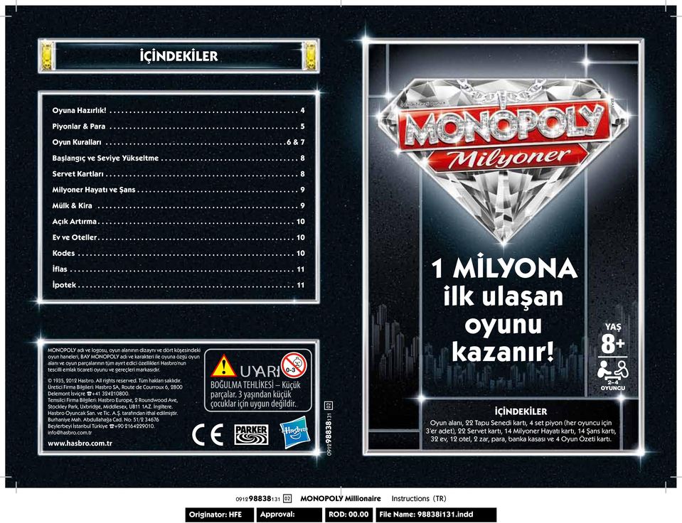 .. 11 MONOPOLY adı ve logosu, oyun alanının dizaynı ve dört köşesindeki oyun haneleri, BAY MONOPOLY adı ve karakteri ile oyuna özgü oyun alanı ve oyun parçalarının tüm ayırt edici özellikleri Hasbro