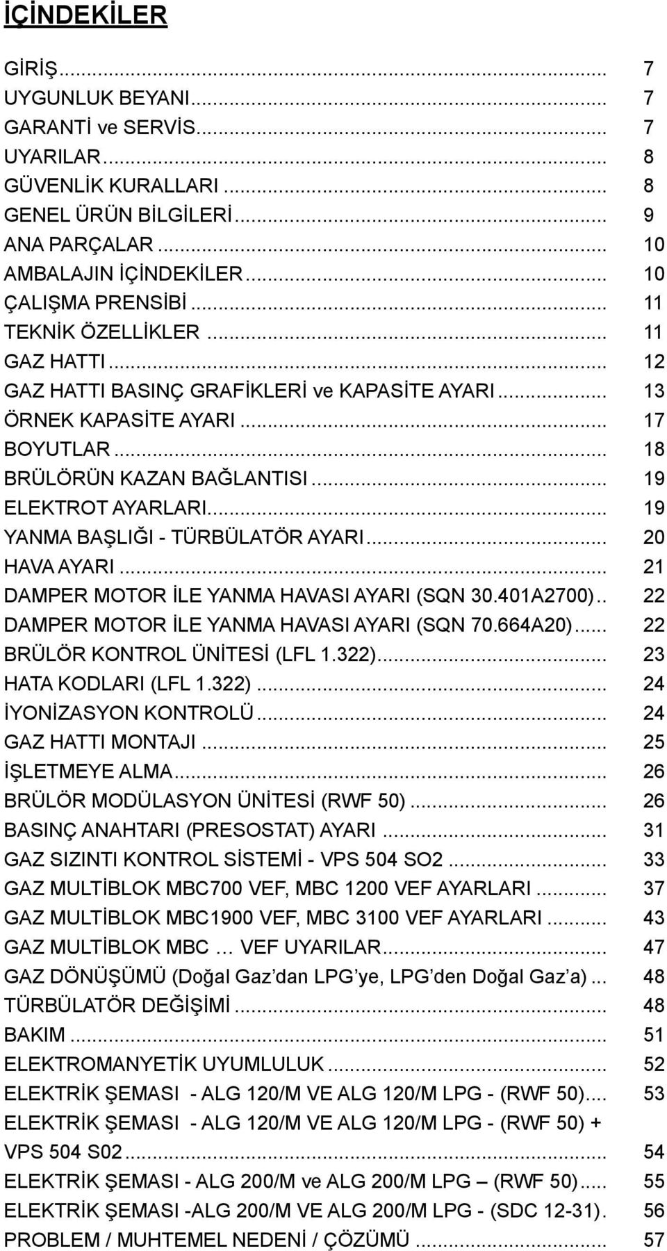 .. 19 YANMA BAŞLIĞI - TÜRBÜLATÖR AYARI... 20 HAVA AYARI... 21 DAMPER MOTOR İLE YANMA HAVASI AYARI (SQN 30.401A2700)... 22 DAMPER MOTOR İLE YANMA HAVASI AYARI (SQN 70.664A20).