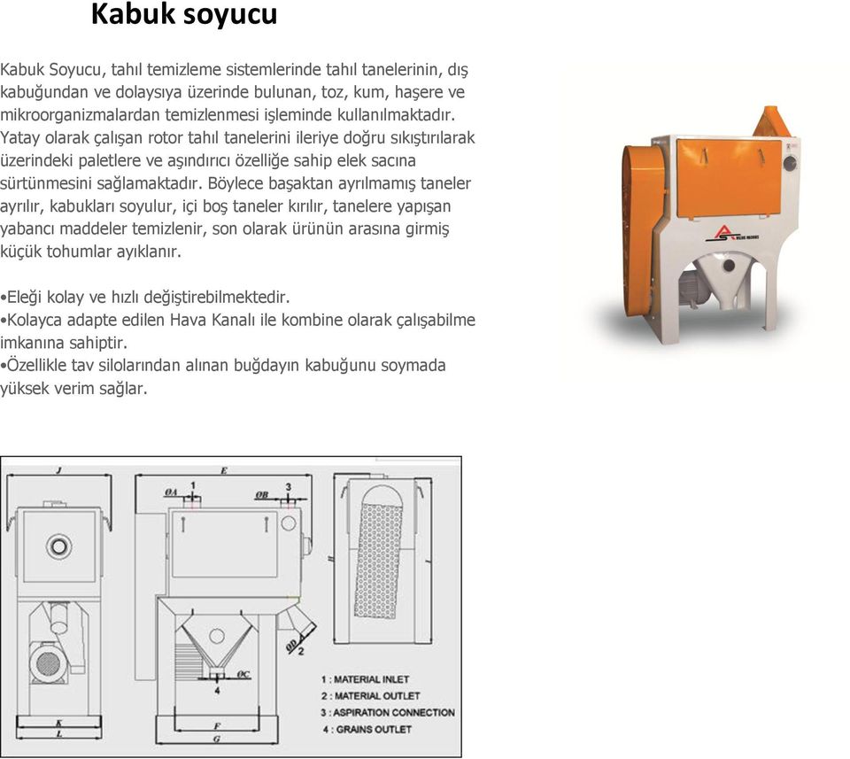 Böylece başaktan ayrılmamış taneler ayrılır, kabukları soyulur, içi boş taneler kırılır, tanelere yapışan yabancı maddeler temizlenir, son olarak ürünün arasına girmiş küçük tohumlar