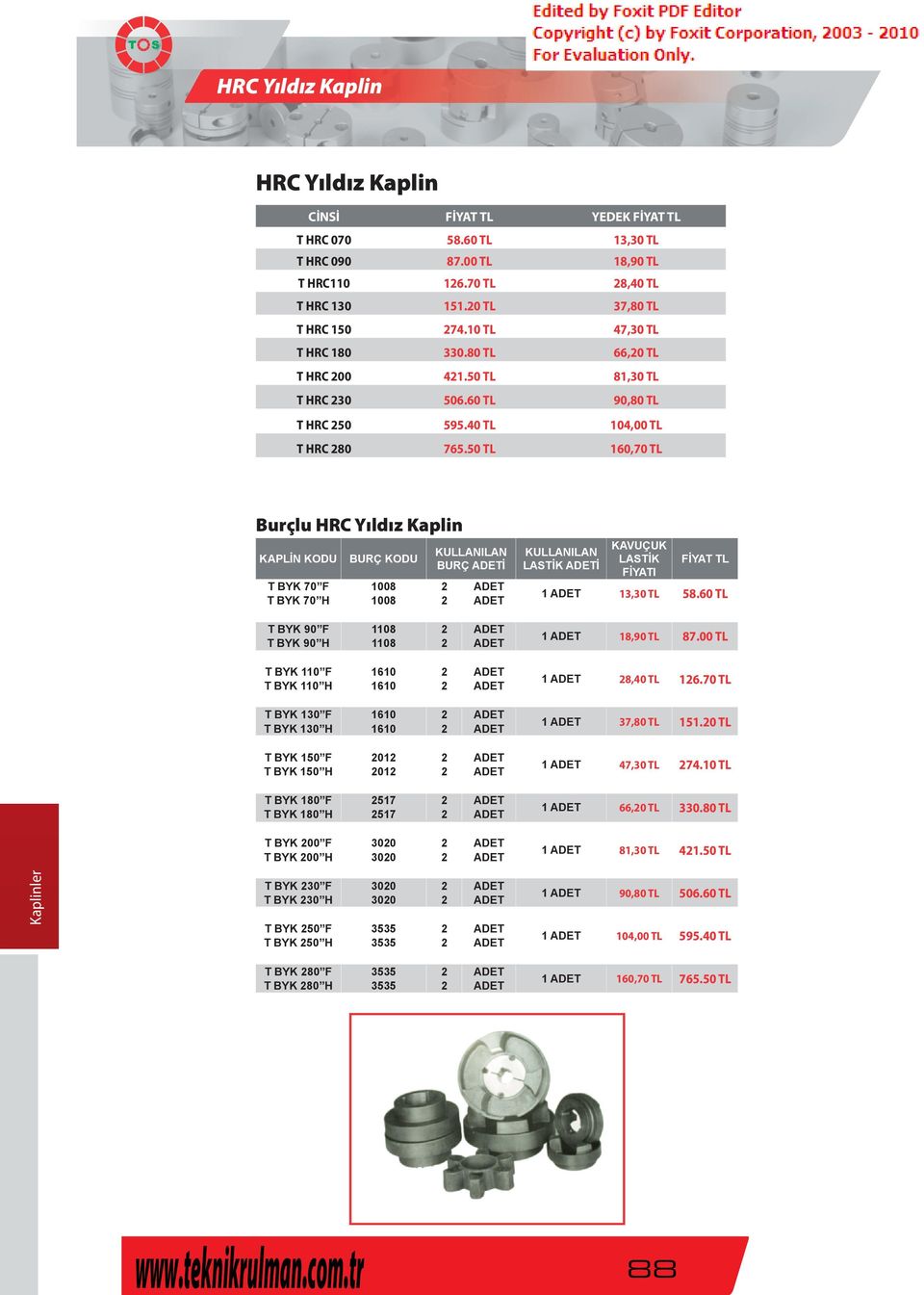 50 TL 160,70 TL Burçlu HRC Yıldız Kaplin KAPLİN KODU BURÇ KODU KULLANILAN BURÇ ADETİ T BYK 70 F 1008 2 ADET T BYK 70 H 1008 2 ADET T BYK 90 F 1108 2 ADET T BYK 90 H 1108 2 ADET T BYK 110 F 1610 2