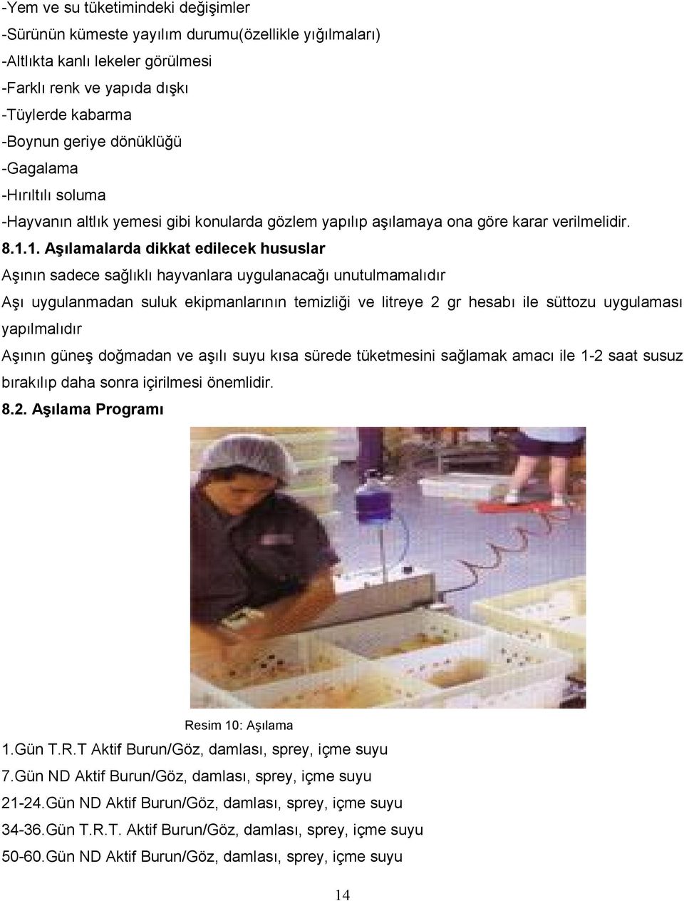 1. Aşılamalarda dikkat edilecek hususlar Aşının sadece sağlıklı hayvanlara uygulanacağı unutulmamalıdır Aşı uygulanmadan suluk ekipmanlarının temizliği ve litreye 2 gr hesabı ile süttozu uygulaması