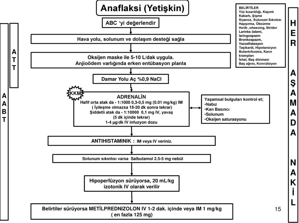 01 mg/kg) I ( yileşme olmazsa 15-20 dk sonra tekrar) iddetli atak da - 1:10000 0,1 mg IV, yavaş (5 dk içinde tekrar) 1-4 µg/dk IV infuzyon dozu IISII : I veya IV veriniz.