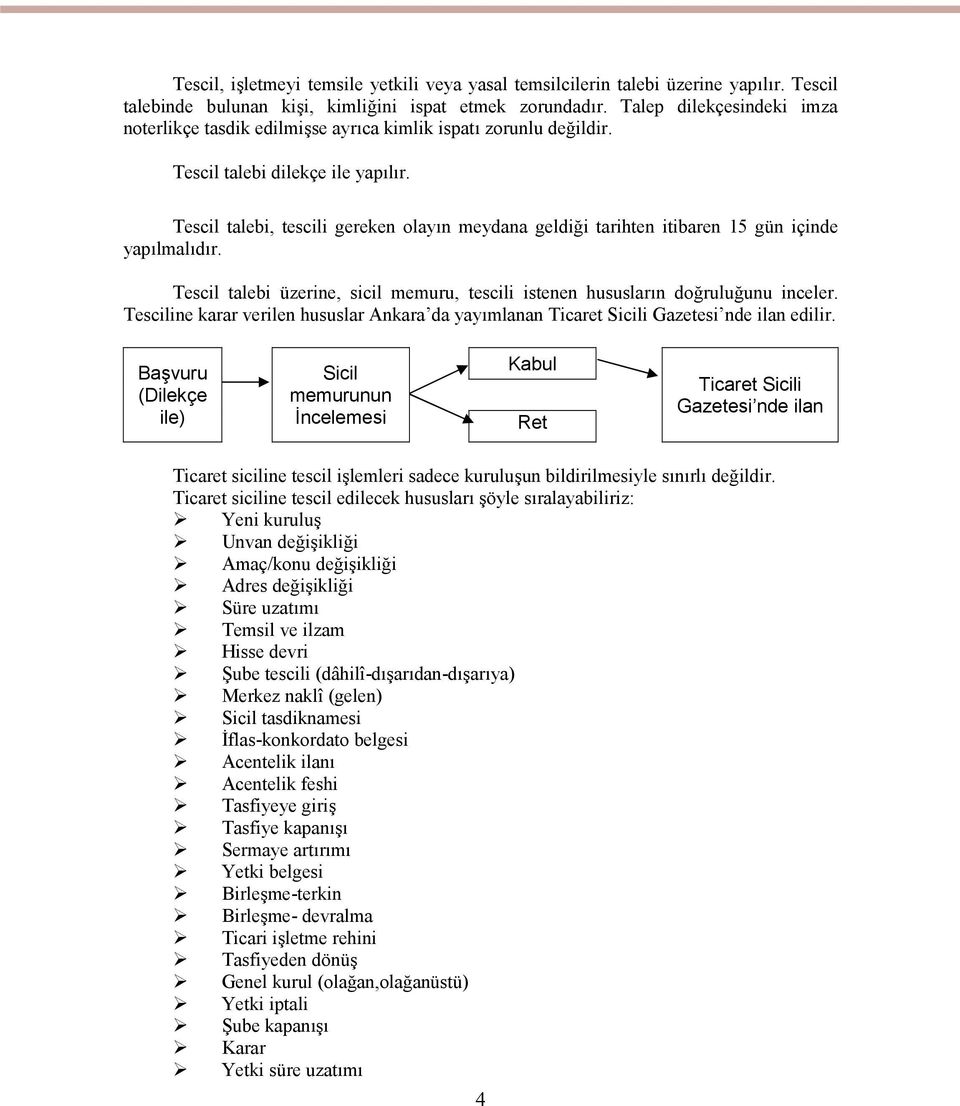 Tescil talebi, tescili gereken olayın meydana geldiği tarihten itibaren 15 gün içinde yapılmalıdır. Tescil talebi üzerine, sicil memuru, tescili istenen hususların doğruluğunu inceler.