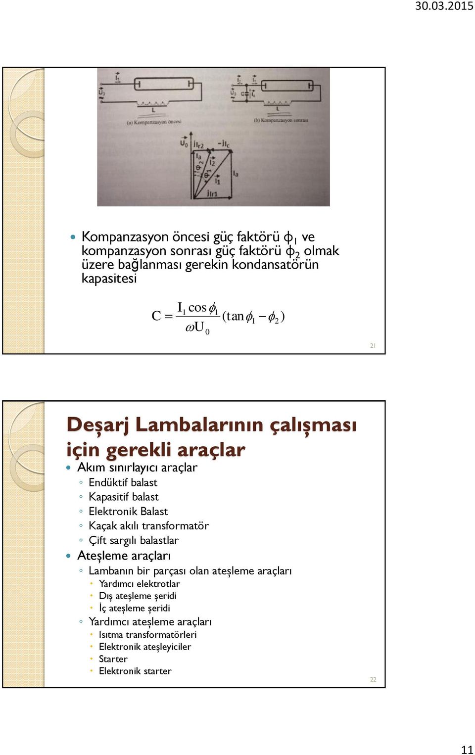 Balast Kaçak akılı transformatör Çift sargılı balastlar Ateşleme araçları Lambanın bir parçası olan ateşleme araçları Yardımcı elektrotlar Dış