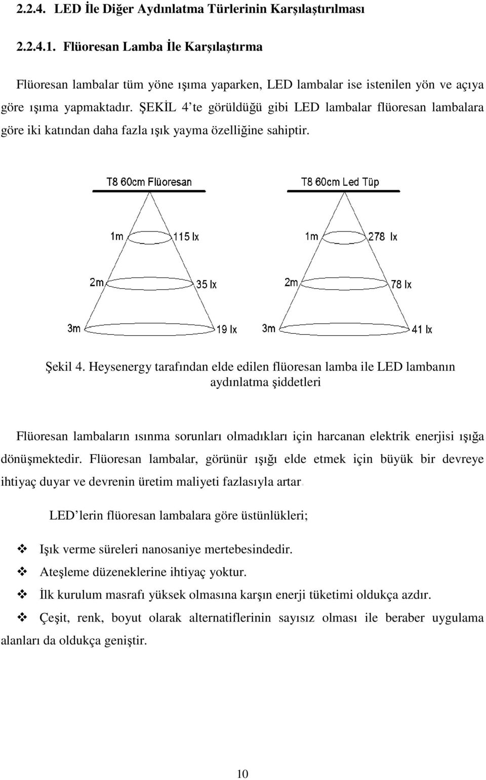 ŞEKİL 4 te görüldüğü ü gibi LED lambalar flüoresan lambalara göre iki katından daha fazla ışık yayma özelliğine sahiptir. Şekil 4.