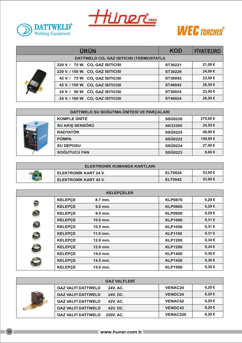 CO2 GAZ ISITICISI ST40024 26,50 DATTWELD SU SOĞUTMA ÜNİTESİ VE PARÇALARI KOMPLE ÜNİTE SSÜ0220 270,00 SU AKIŞ SENSÖRÜ AK33305 24,50 RADYATÖR SSÜ0225 40,00 POMPA SSÜ0222 149,00 SU DEPOSU SSÜ0224 27,00