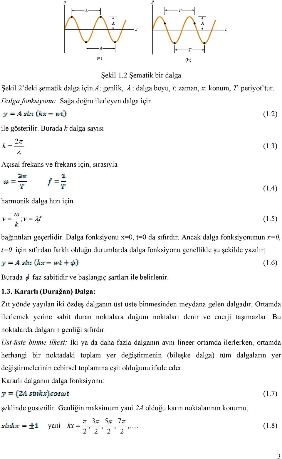 Ancak dalga fonksiyonunun x=0, t=0 için sıfırdan farklı olduğu durumlarda dalga fonksiyonu genellikle şu şekilde yazılır; (1.6) Burada φ faz sabitidir ve başlangıç şartları ile belirlenir. 1.3.