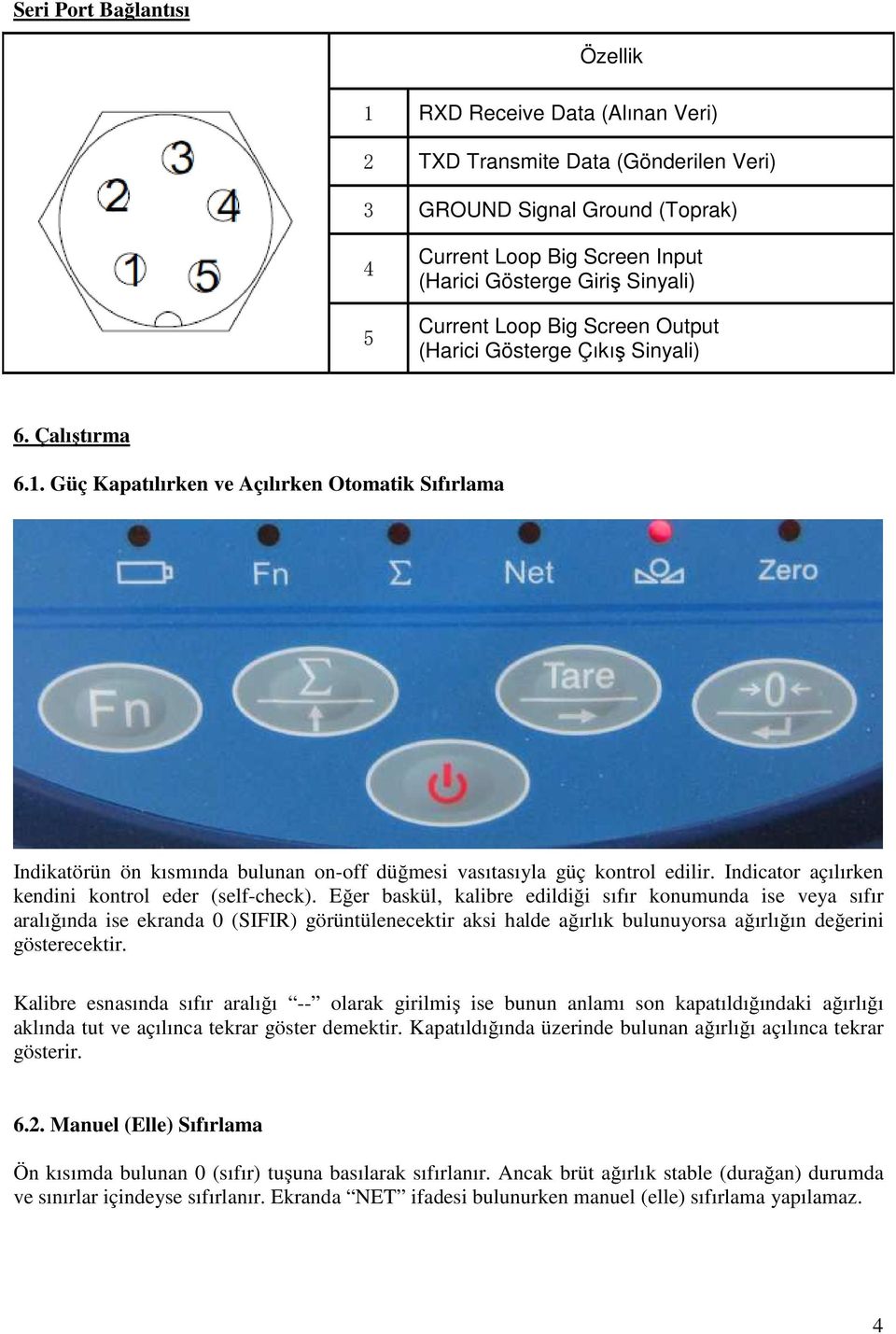 Güç Kapatılırken ve Açılırken Otomatik Sıfırlama Indikatörün ön kısmında bulunan on-off düğmesi vasıtasıyla güç kontrol edilir. Indicator açılırken kendini kontrol eder (self-check).