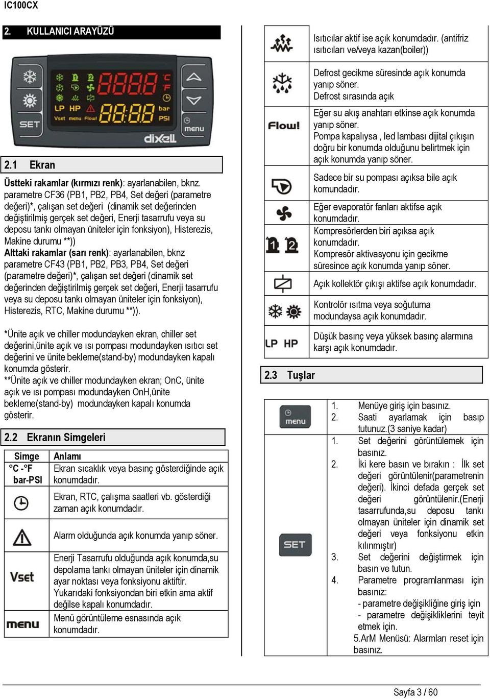 fonksiyon), Histerezis, Makine durumu **)) Alttaki rakamlar (sarı renk): ayarlanabilen, bknz parametre CF43 (PB1, PB2, PB3, PB4, Set değeri (parametre değeri)*, çalışan set değeri (dinamik set