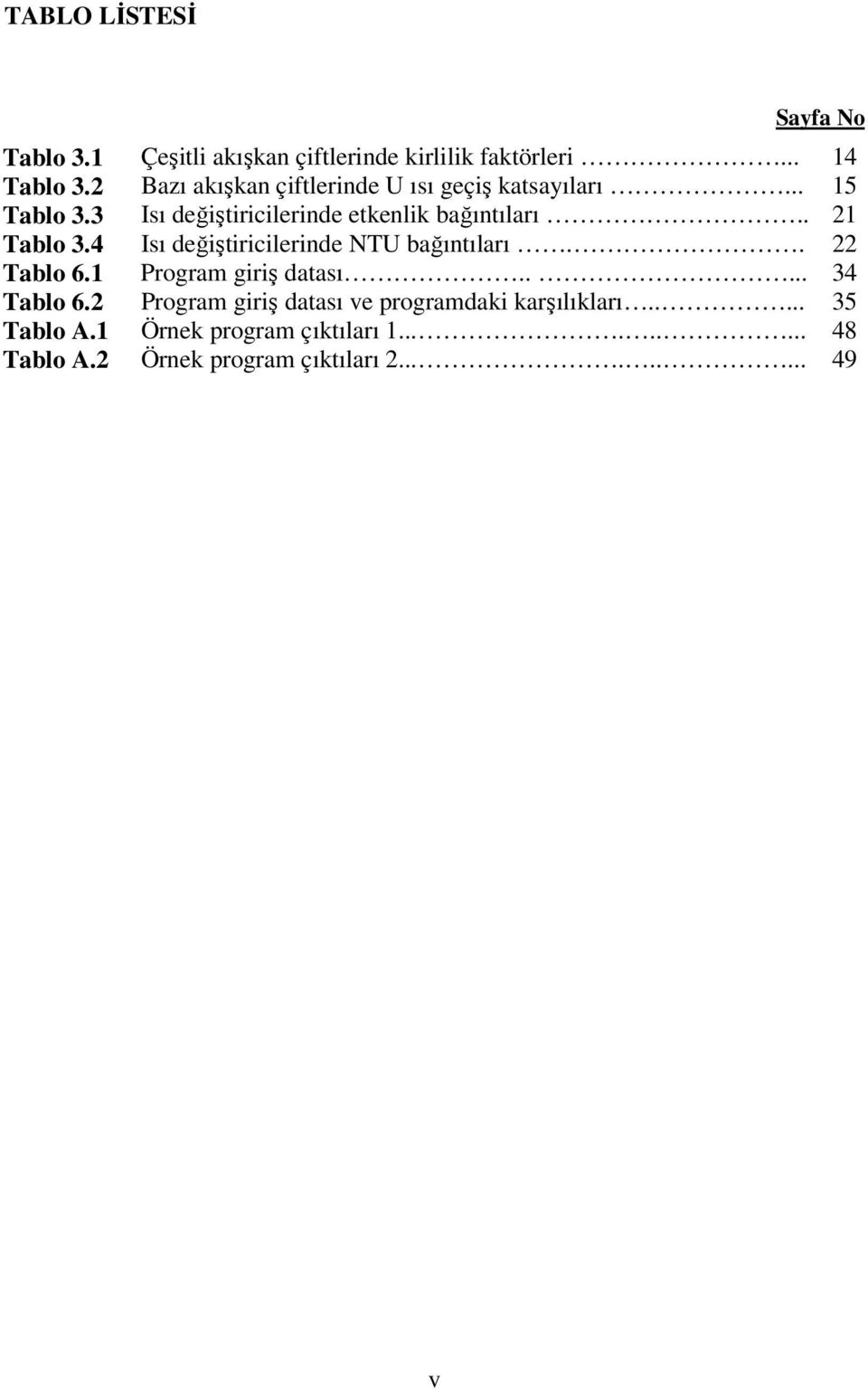 . 21 Tablo 3.4 Isı değiştiricilerinde NTU bağıntıları.. 22 Tablo 6.1 Program giriş datası..... 34 Tablo 6.