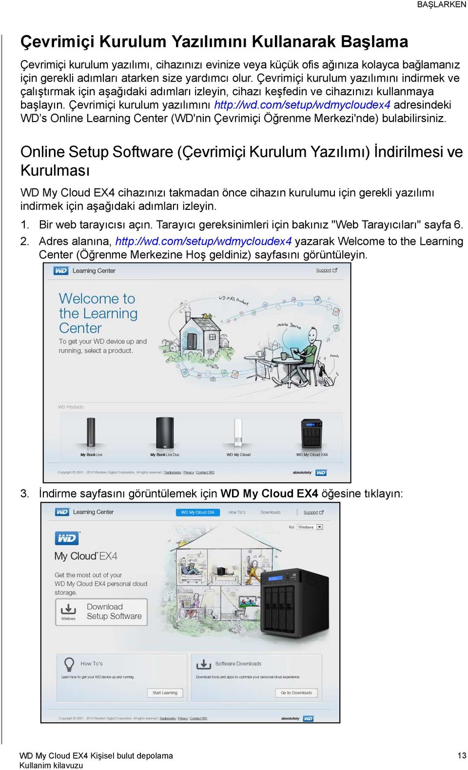 com/setup/wdmycloudex4 adresindeki WD s Online Learning Center (WD'nin Çevrimiçi Öğrenme Merkezi'nde) bulabilirsiniz.