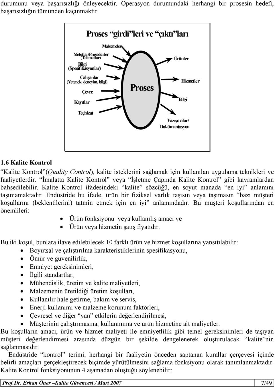 Yazışmalar/ Dokümantasyon 1.6 Kalite Kontrol Kalite Kontrol (Quality Control), kalite isteklerini sağlamak için kullanılan uygulama teknikleri ve faaliyetlerdir.