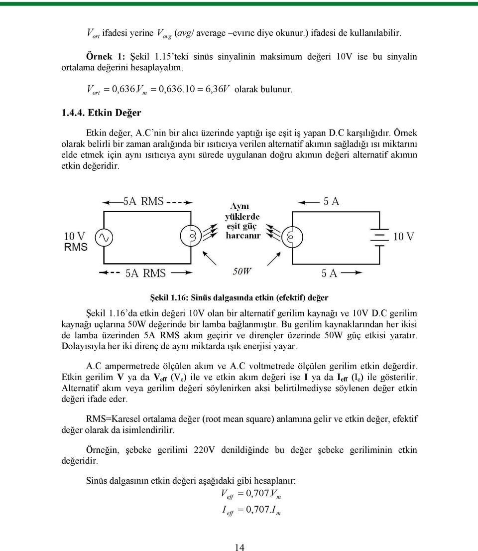 Örnek olarak belirli bir zaman aralığında bir ısıtıcıya verilen alternatif akımın sağladığı ısı miktarını elde etmek için aynı ısıtıcıya aynı sürede uygulanan doğru akımın değeri alternatif akımın