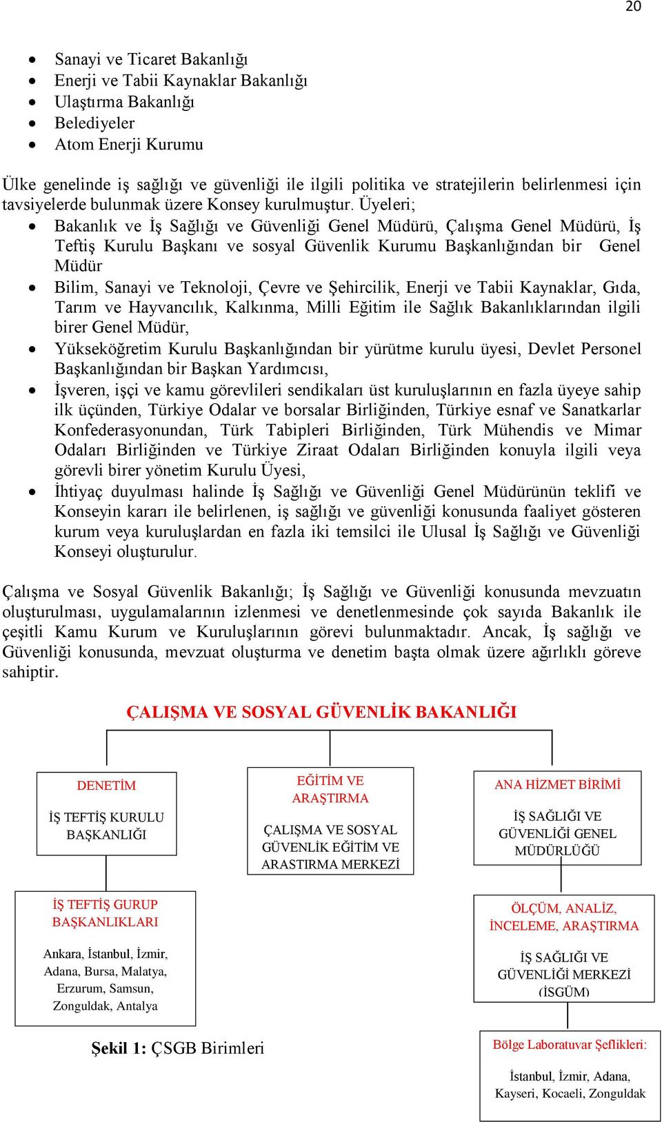 Üyeleri; Bakanlık ve İş Sağlığı ve Güvenliği Genel Müdürü, Çalışma Genel Müdürü, İş Teftiş Kurulu Başkanı ve sosyal Güvenlik Kurumu Başkanlığından bir Genel Müdür Bilim, Sanayi ve Teknoloji, Çevre ve