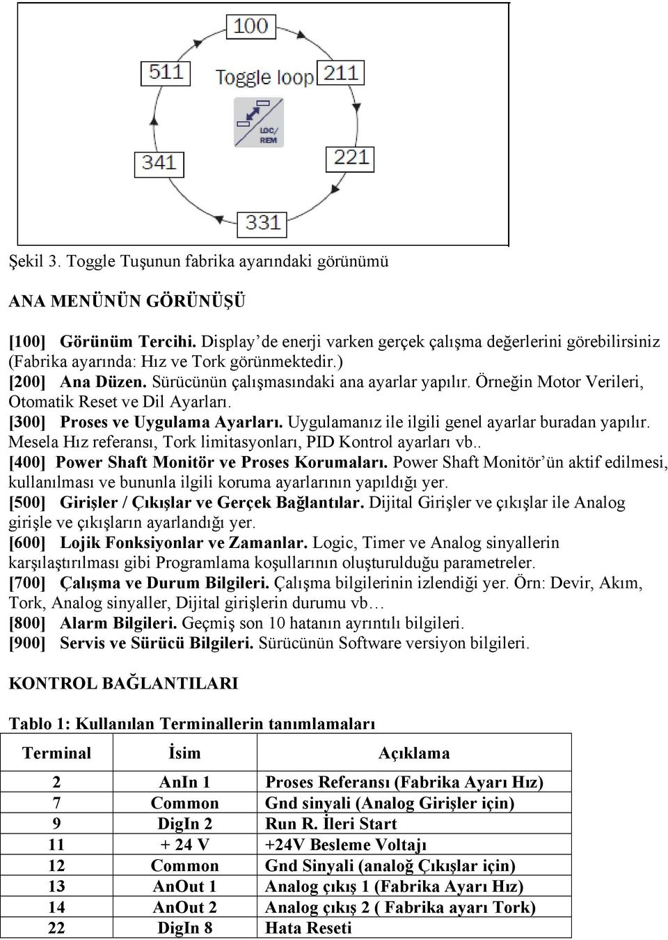 Örneğin Motor Verileri, Otomatik Reset ve Dil Ayarları. [300] Proses ve Uygulama Ayarları. Uygulamanız ile ilgili genel ayarlar buradan yapılır.