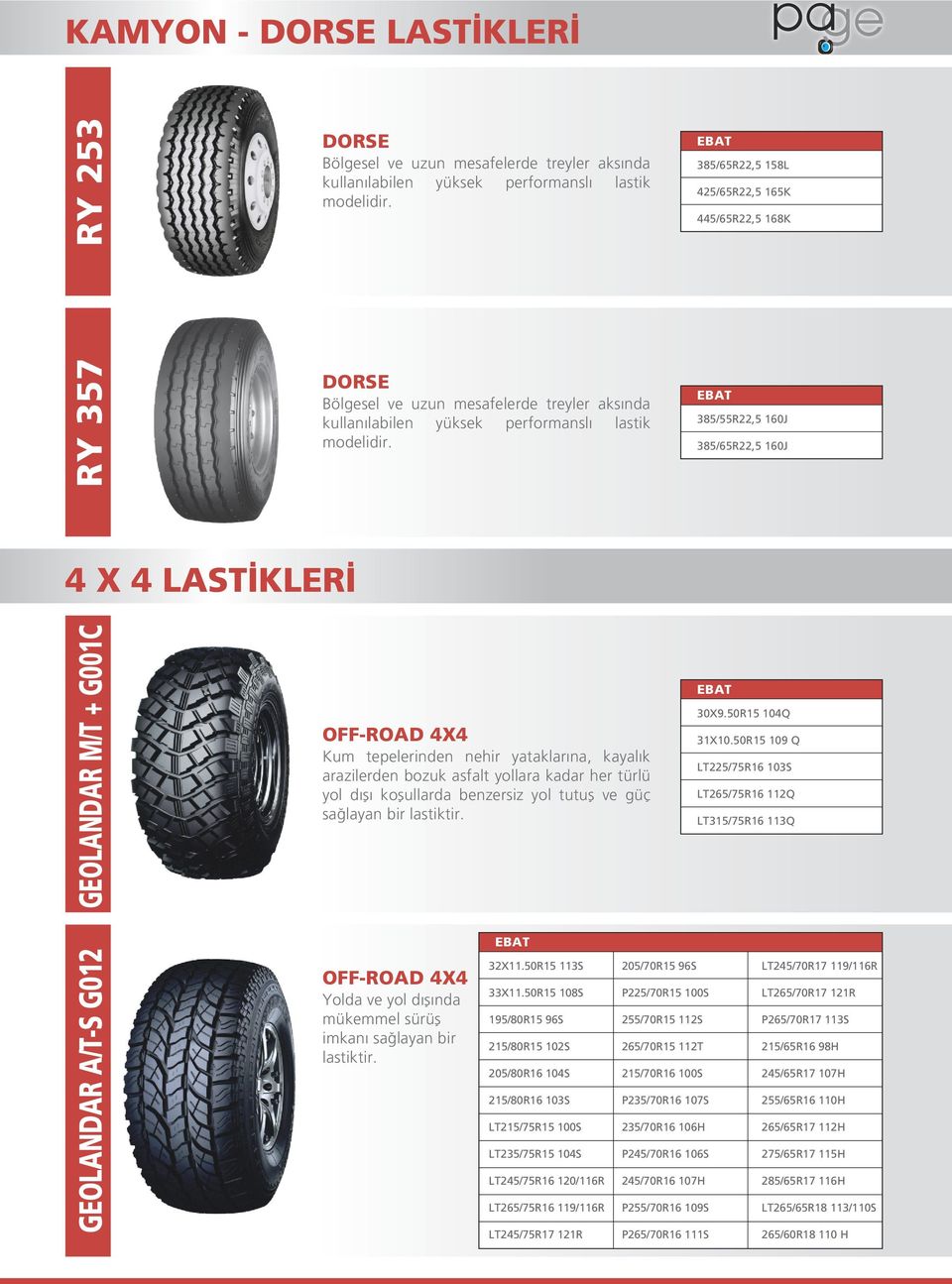 385/55R22,5 160J 385/65R22,5 160J GEOLANDAR A/T-S G0 GEOLANDAR M/T + G001C 4 X 4 LASTİKLERİ 30X9.50R15 4Q OFF-ROAD 4X4 31X.