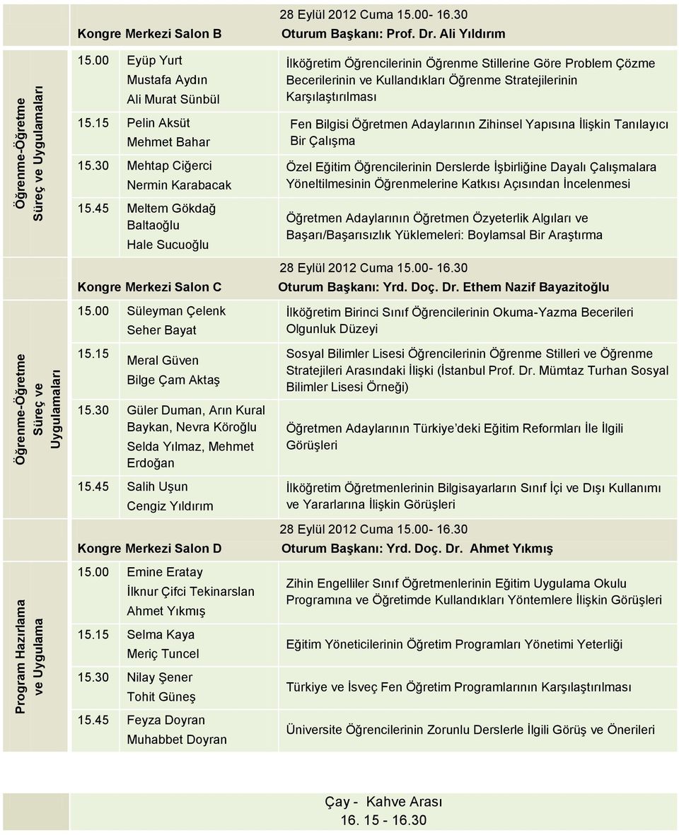 30 Mehtap Ciğerci Nermin Karabacak 15.45 Meltem Gökdağ Baltaoğlu Hale Sucuoğlu Kongre Merkezi Salon C 15.