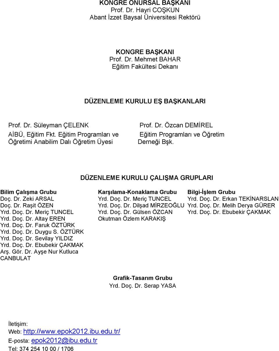 DÜZENLEME KURULU ÇALIŞMA GRUPLARI Bilim Çalışma Grubu Karşılama-Konaklama Grubu Bilgi-İşlem Grubu Doç. Dr. Zeki ARSAL Yrd. Doç. Dr. Meriç TUNCEL Yrd. Doç. Dr. Erkan TEKİNARSLAN Doç. Dr. Raşit ÖZEN Yrd.