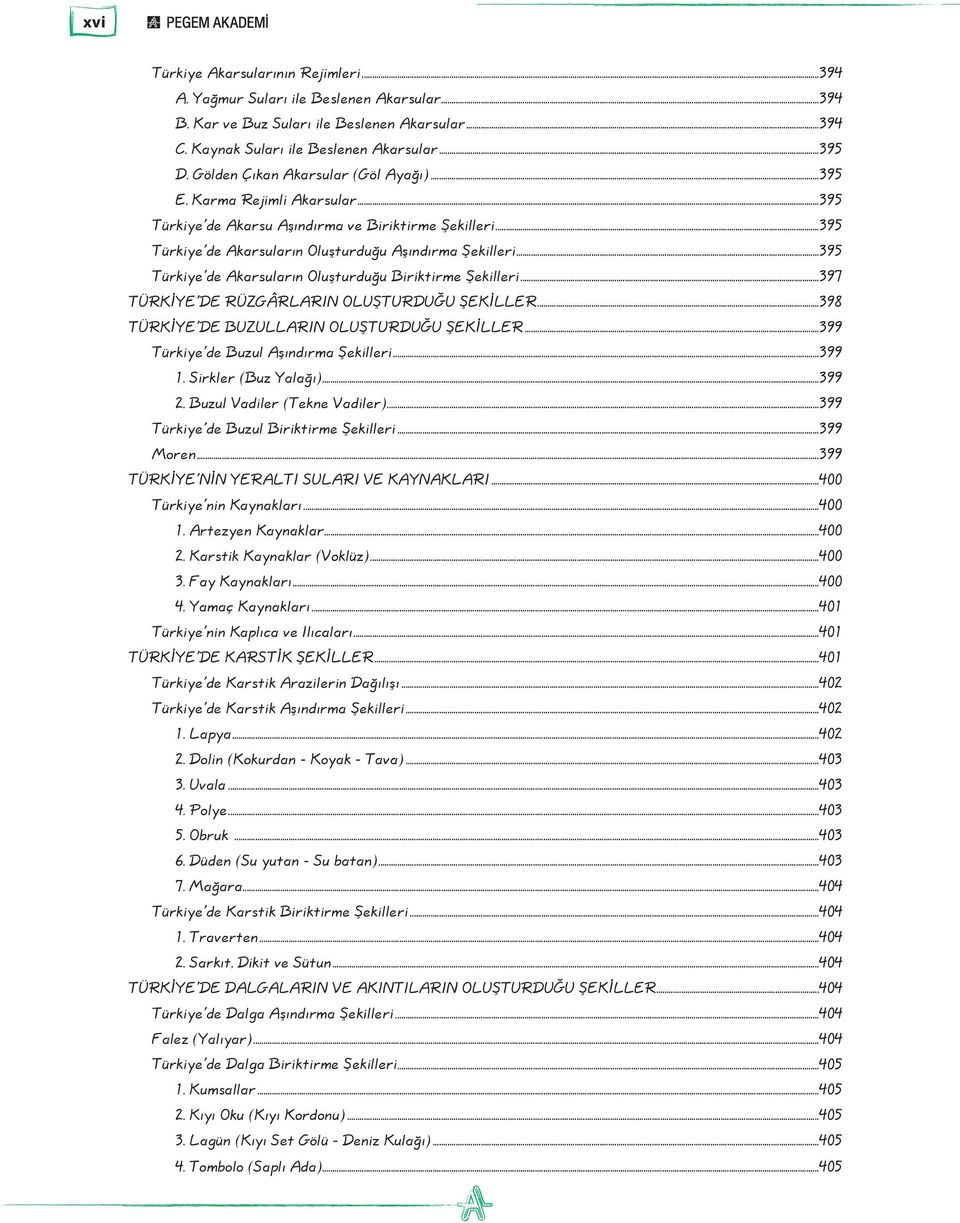 ..395 Türkiye'de Akarsuların Oluşturduğu Biriktirme Şekilleri...397 TÜRKİYE'DE RÜZGÂRLARIN OLUŞTURDUĞU ŞEKİLLER...398 TÜRKİYE'DE BUZULLARIN OLUŞTURDUĞU ŞEKİLLER.