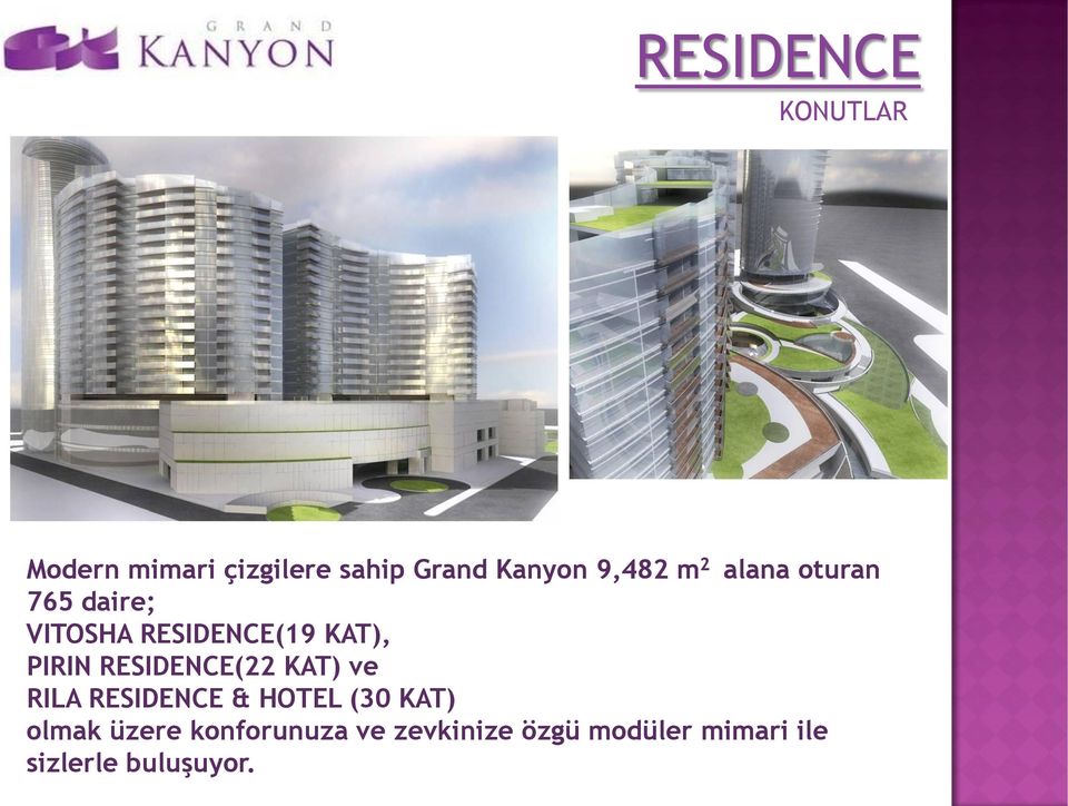 PIRIN RESIDENCE(22 KAT) ve RILA RESIDENCE & HOTEL (30 KAT) olmak