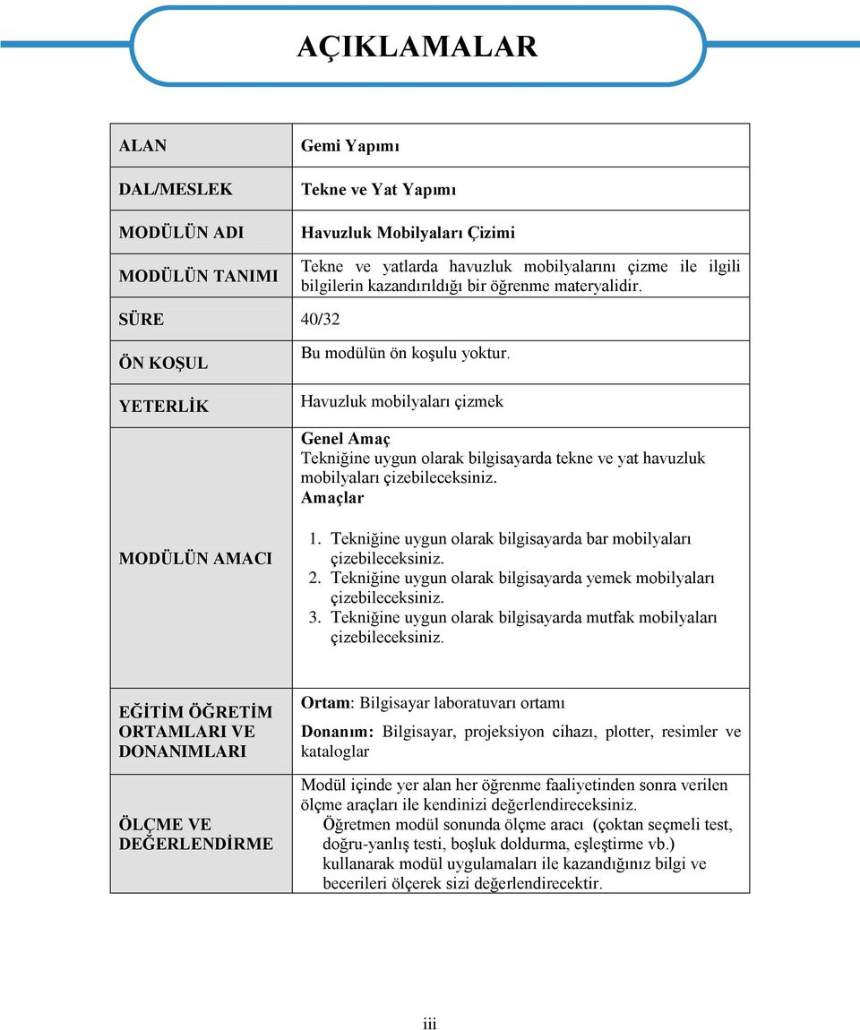 Havuzluk mobilyaları çizmek Genel Amaç Tekniğine uygun olarak bilgisayarda tekne ve yat havuzluk mobilyaları çizebileceksiniz. Amaçlar MODÜLÜN AMACI 1.