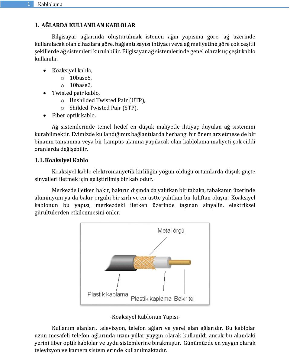 şekillerde ağ sistemleri kurulabilir. Bilgisayar ağ sistemlerinde genel olarak üç çeşit kablo kullanılır.