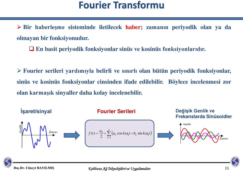 Fourier serileri yardımıyla belirli ve sınırlı olan bütün periyodik fonksiyonlar, sinüs ve kosinüs fonksiyonlar cinsinden ifade