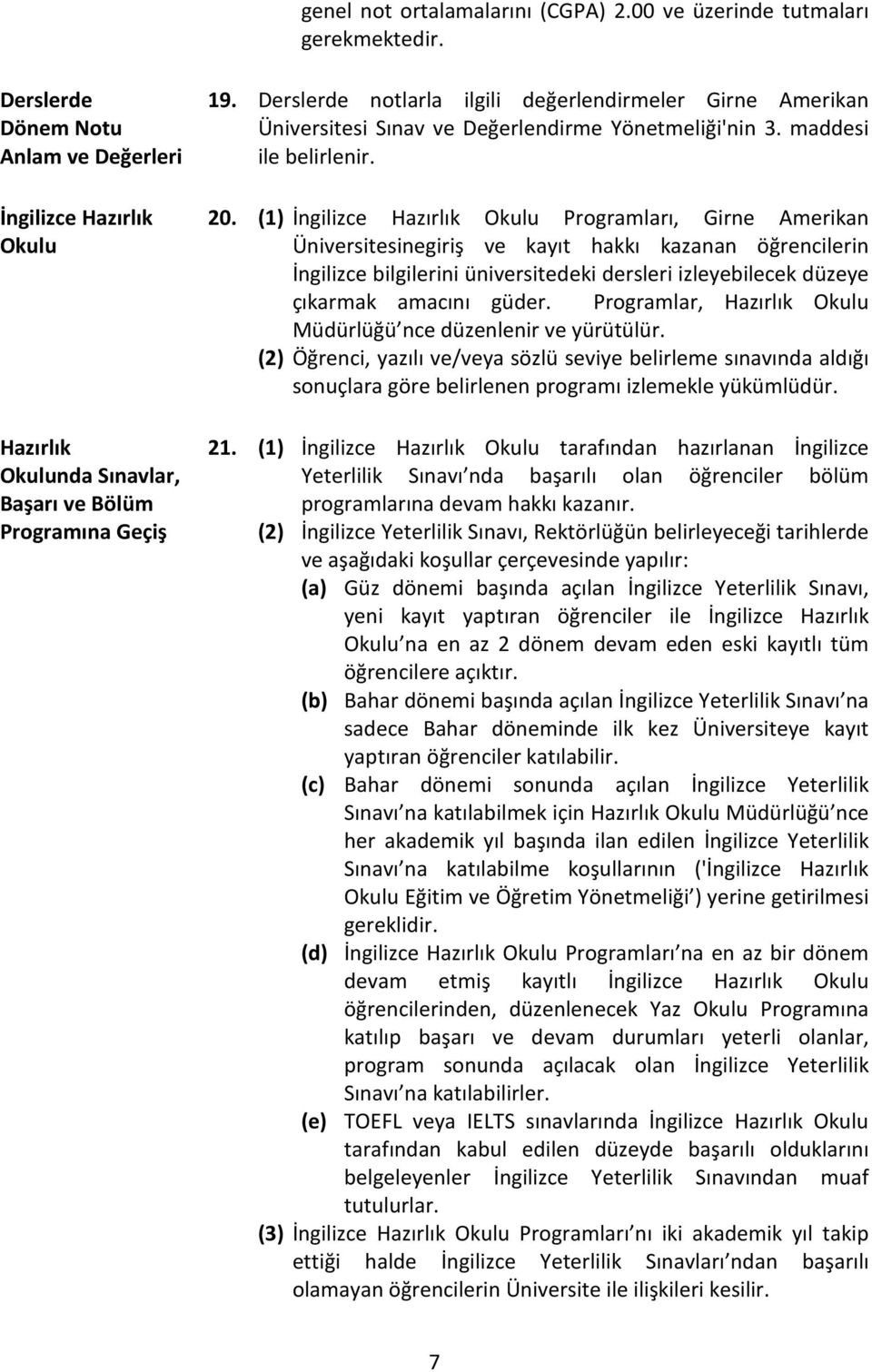 Derslerde notlarla ilgili değerlendirmeler Girne Amerikan Üniversitesi Sınav ve Değerlendirme Yönetmeliği'nin 3. maddesi ile belirlenir. 20.