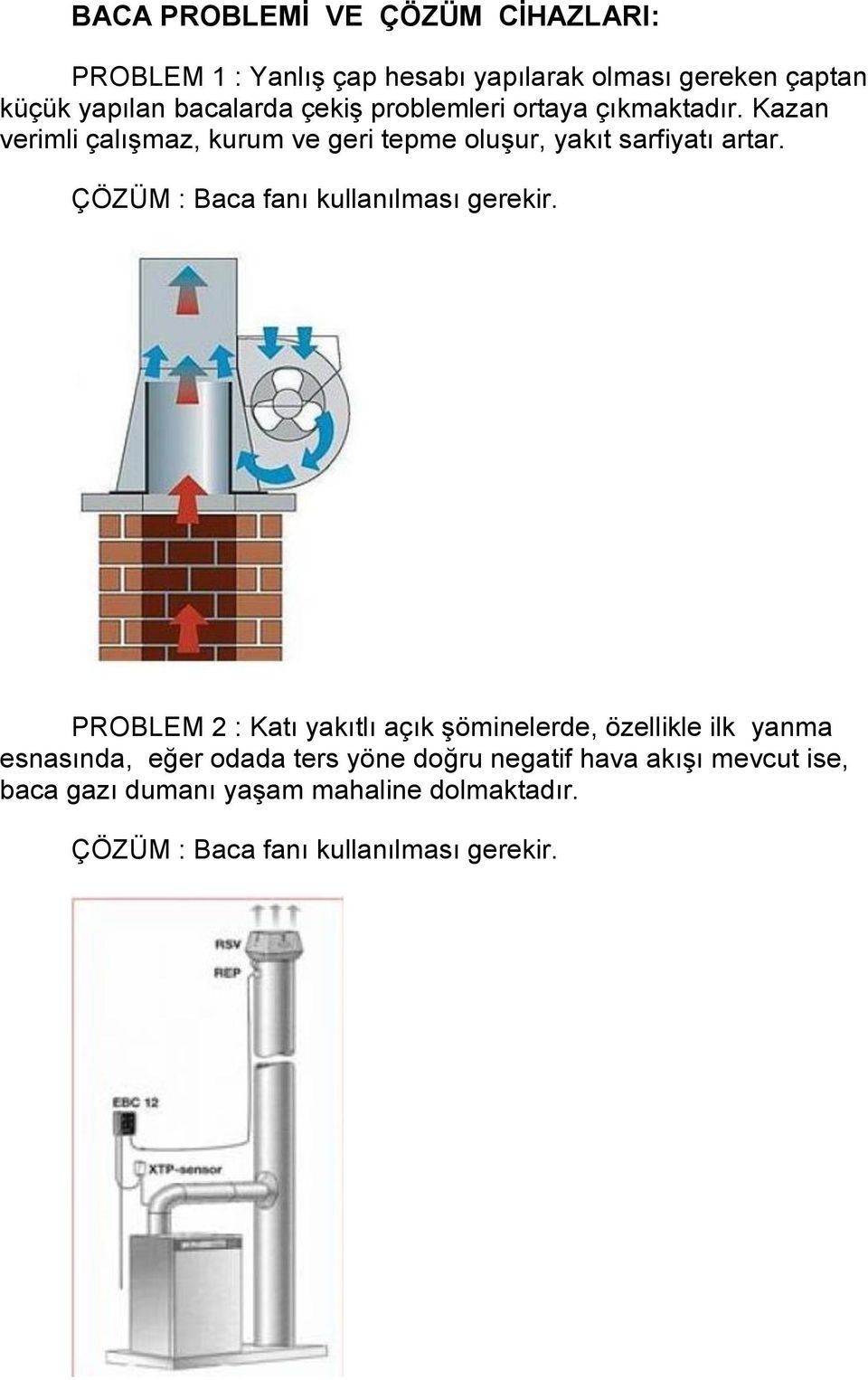 ÇÖZÜM : Baca fanı kullanılması gerekir.