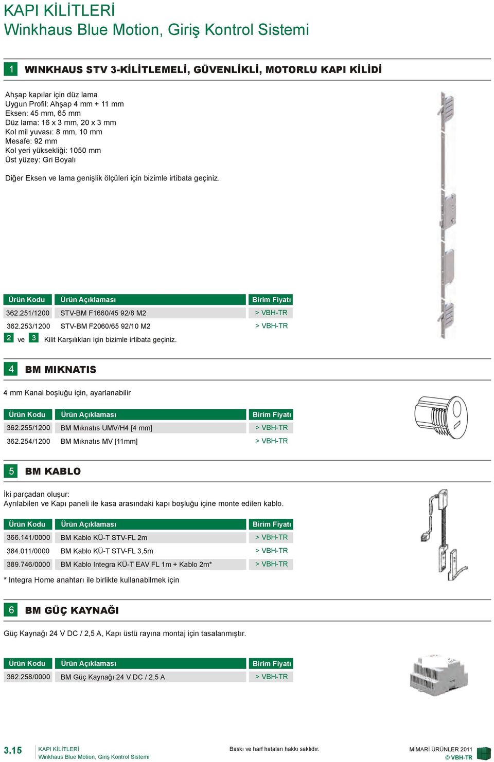 251/1200 STV-BM F1660/45 92/8 M2 362.253/1200 STV-BM F2060/65 92/10 M2 ve Kilit Karşılıkları için bizimle irtibata geçiniz. BM MIKNATIS 4 mm Kanal boşluğu için, ayarlanabilir 362.