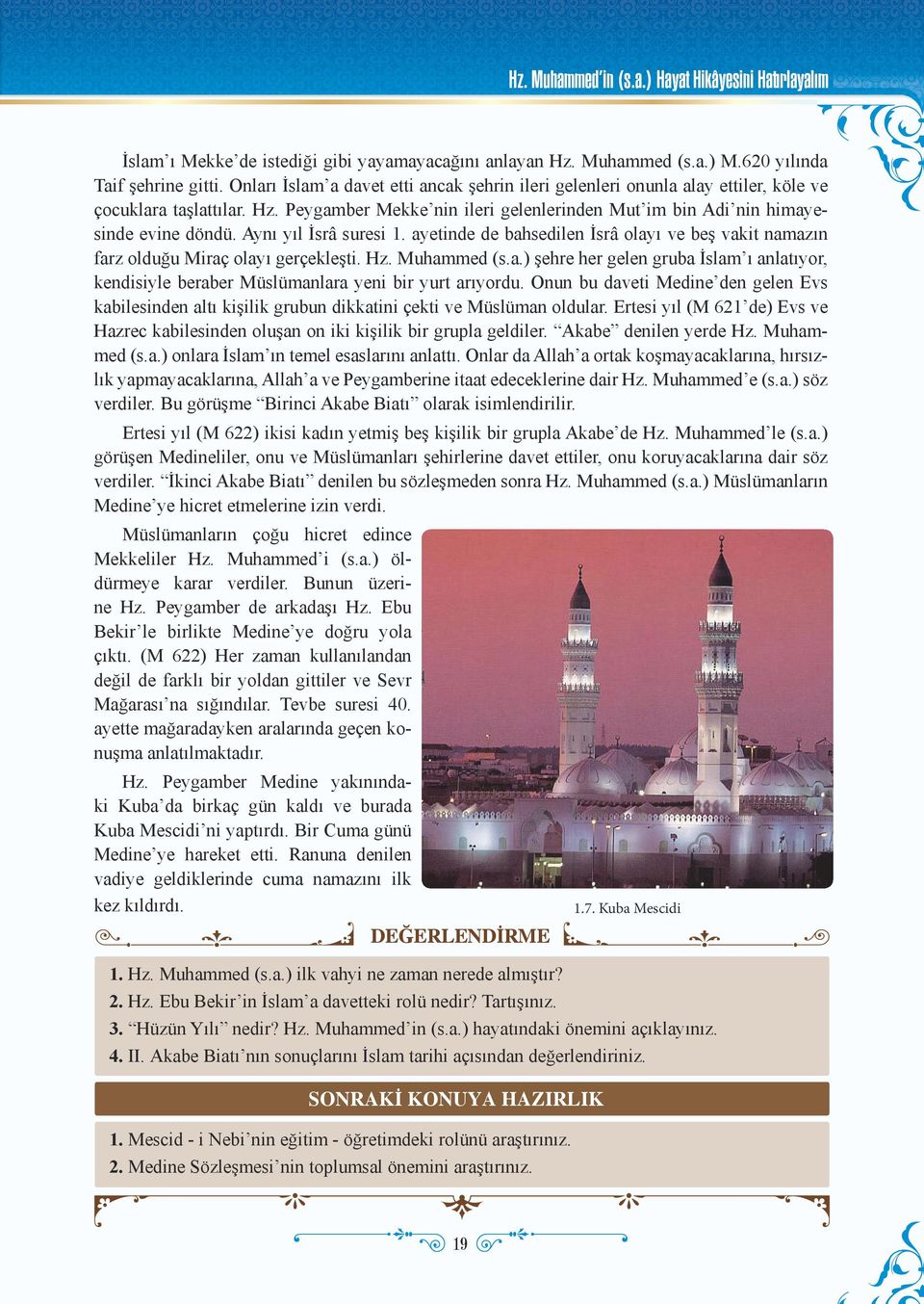 Aynı yıl İsrâ suresi 1. ayetinde de bahsedilen İsrâ olayı ve beş vakit namazın farz olduğu Miraç olayı gerçekleşti. Hz. Muhammed (s.a.) şehre her gelen gruba İslam ı anlatıyor, kendisiyle beraber Müslümanlara yeni bir yurt arıyordu.