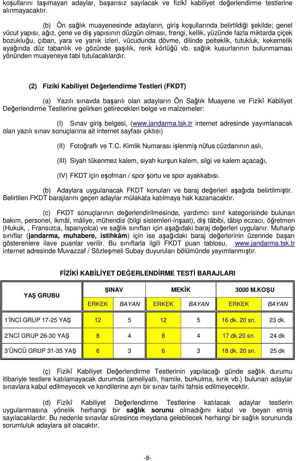 çıban, yara ve yanık izleri, vücudunda dövme, dilinde pelteklik, tutukluk, kekemelik ayağında düz tabanlık ve gözünde şaşılık, renk körlüğü vb.