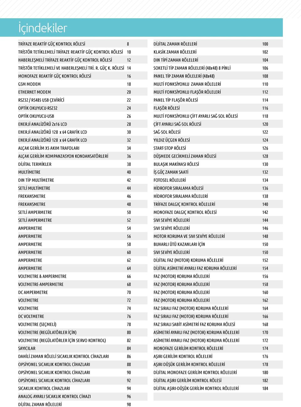 RÖLESİ 14 MONOFAZE REAKTİF GÜÇ KONTROL RÖLESİ 16 GSM MODEM 18 ETHERNET MODEM 20 RS232 / RS485 USB ÇEVİRİCİ 22 OPTİK OKUYUCU-RS232 24 OPTİK OKUYUCU-USB 26 ENERJİ ANALİZÖRÜ 2x16 LCD 28 ENERJİ ANALİZÖRÜ