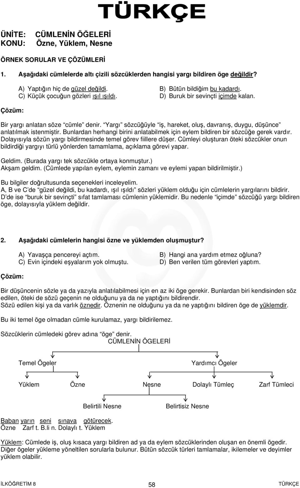 Yargı sözcüğüyle iş, hareket, oluş, davranış, duygu, düşünce anlatılmak istenmiştir. Bunlardan herhangi birini anlatabilmek için eylem bildiren bir sözcüğe gerek vardır.