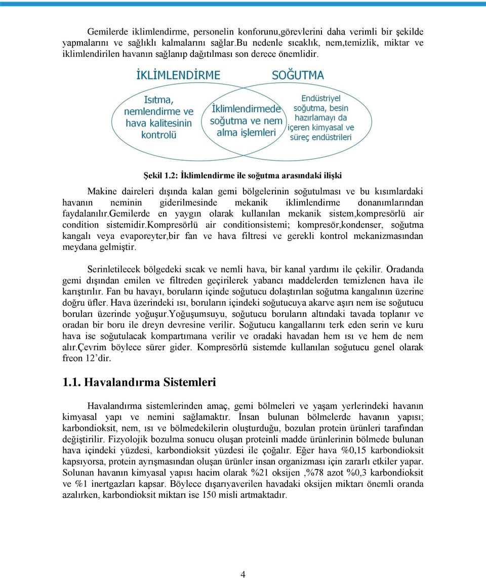 2: İklimlendirme ile soğutma arasındaki ilişki Makine daireleri dışında kalan gemi bölgelerinin soğutulması ve bu kısımlardaki havanın neminin giderilmesinde mekanik iklimlendirme donanımlarından