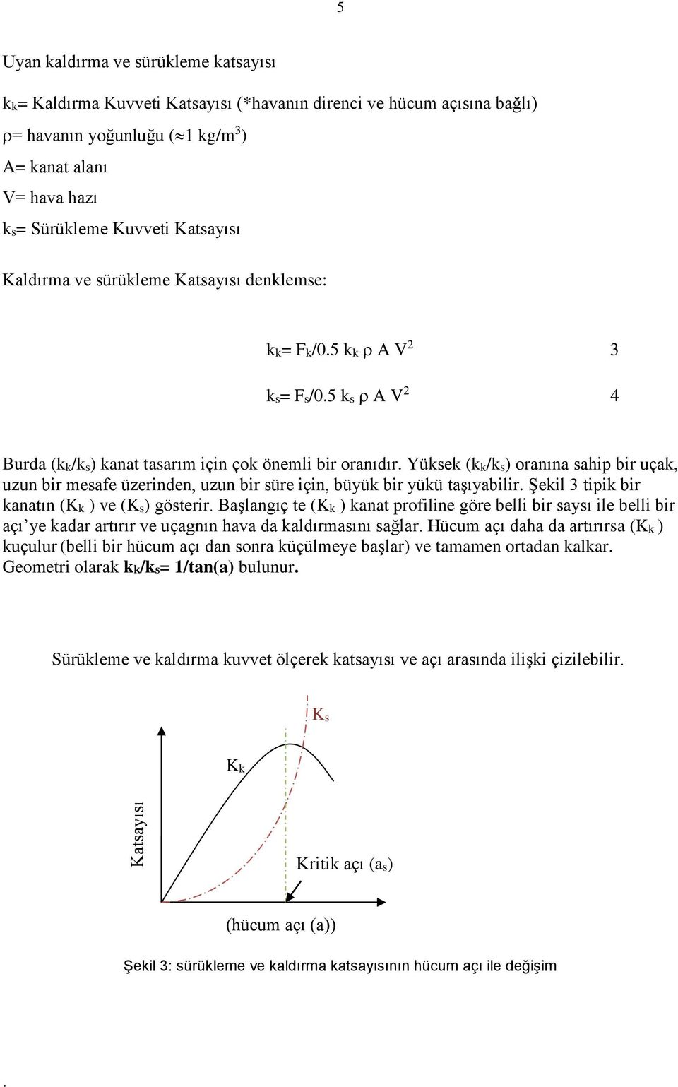 Yüksek (kk/ks) oranına sahip bir uçak, uzun bir mesafe üzerinden, uzun bir süre için, büyük bir yükü taşıyabilir. Şekil 3 tipik bir kanatın (Kk ) ve (Ks) gösterir.