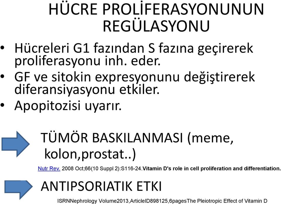 TÜMÖR BASKILANMASI (meme, kolon,prostat..) Nutr Rev. 2008 Oct;66(10 Suppl 2):S116-24.